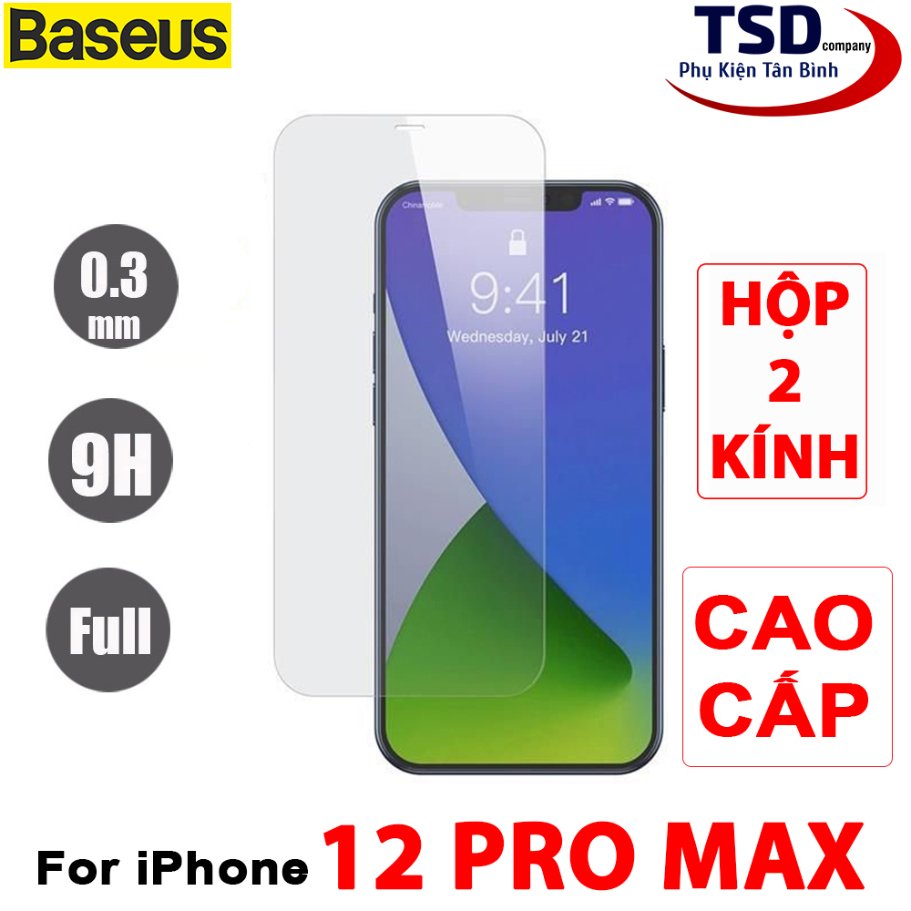 Hộp 2 Kính Cường Lực iPhone 12 PRO MAX Full Màn Hình Chính Hãng Baseus