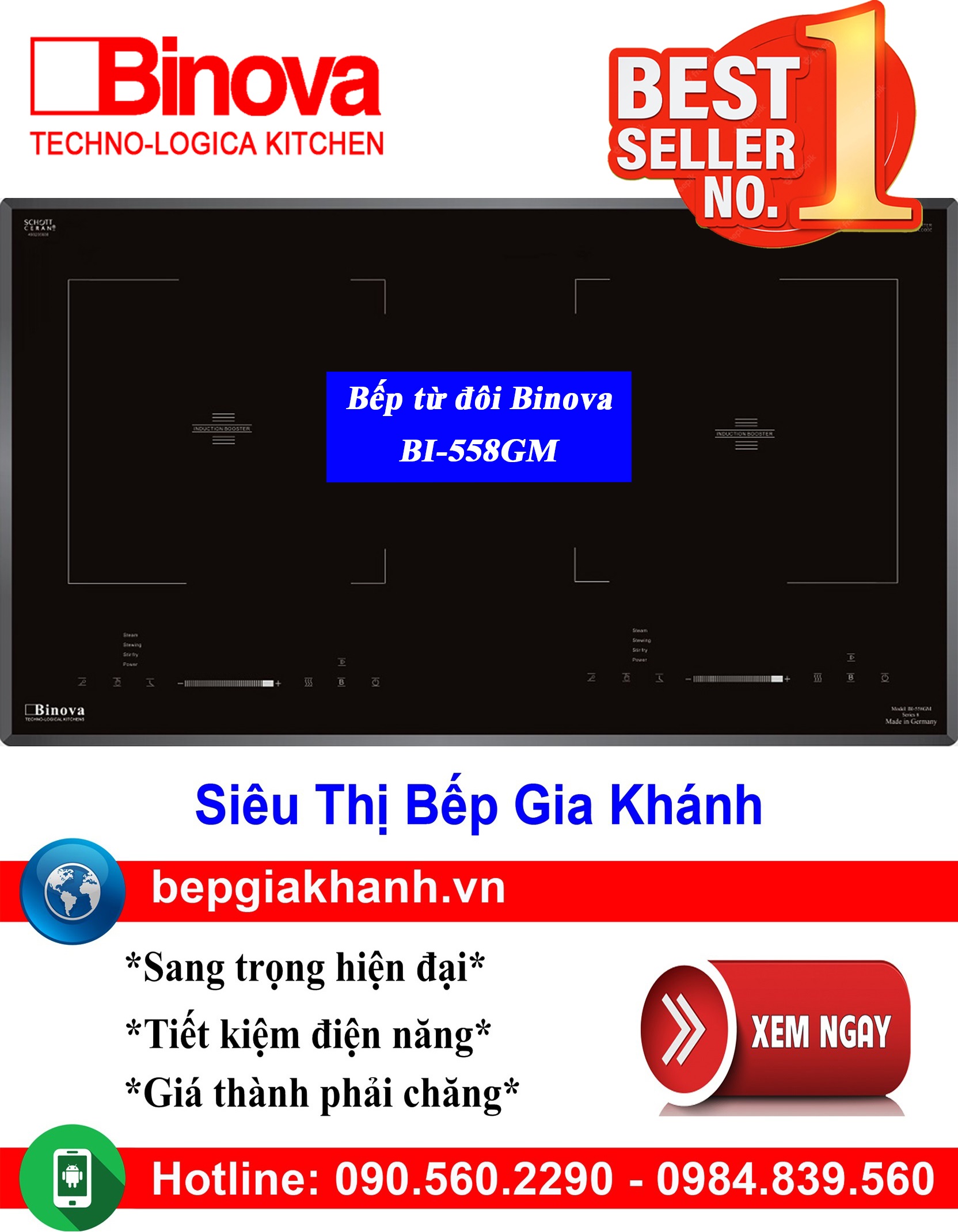 [HCM]Bếp từ đôi Binova BI-558GM nhập khẩu Đức, bếp từ, bếp điện từ, bếp từ đôi, bếp điện từ đôi, bếp từ giá rẻ, bếp điện từ giá rẻ, bếp từ đơn, bep tu don, bep tu