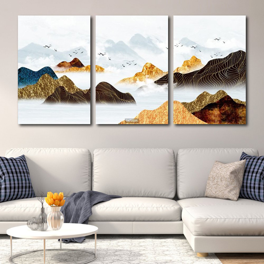 Tranh Gỗ Cao Cấp - Tranh Treo Tường Phong Cảnh Núi Non Trùng Điệp 3 (Bộ 3 Tấm)