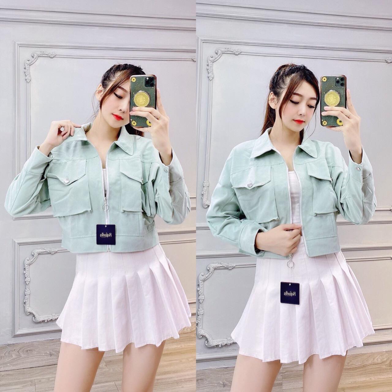 Áo khoác Croptop lửng Nhung Bố Lụa cao cấp áo khoác lửng Quảng Châu
