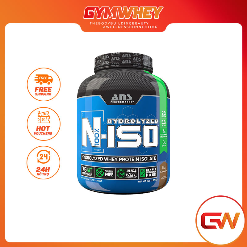 Sữa Dinh Dưỡng Tăng Cơ Giảm Mỡ Phục Hồi Cơ Whey ANS Performance N-ISO 100% HYDROLYZE WHEY PROTEIN ISOLATE 5lbs (2.3kgs) Hơn 75 Lần Dùng Từ Mỹ
