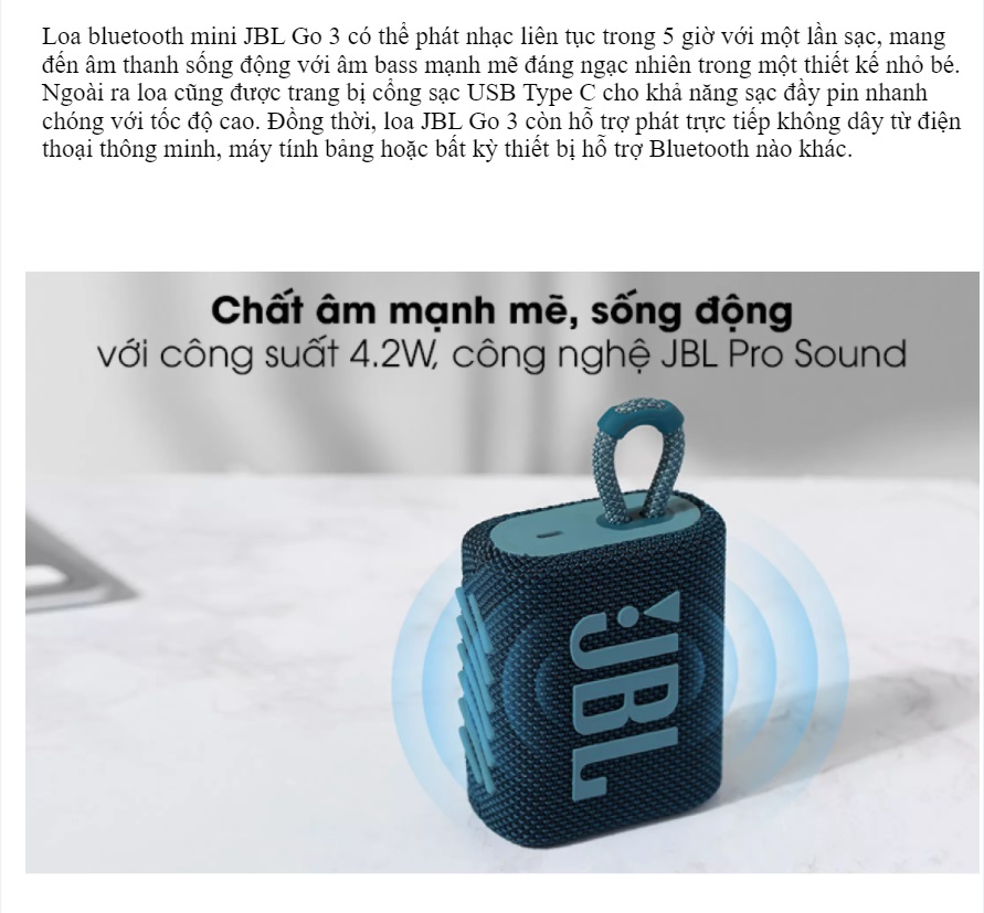 Loa Bluetooth JBL GO 3 - Loa Nghe Nhạc Công Suất Lớn 42W Loa Nghe
