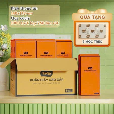 [Thùng 9 Gói]  1 gói 1000 tờ Khăn Giấy Ăn Rút Treo Tường  Top Gia, Chất Giấy Siêu Dai, Đa Năng Và Tiện Lợi,
