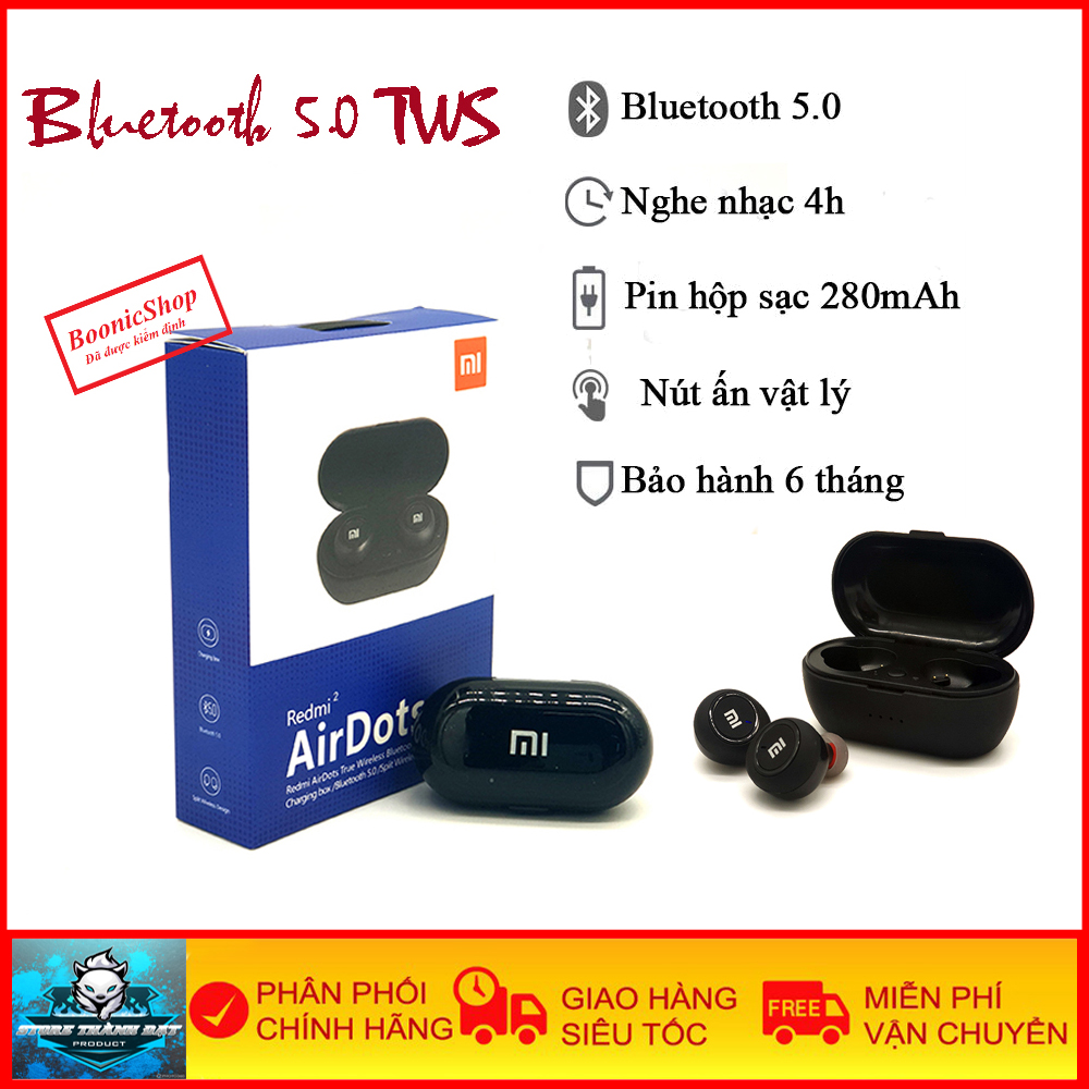 Tai nghe airdots - bluetooth redmi airdots 2 - tai nghe tws 5.0, điều khiên nốt vật lý, dùng pin tích điện - bảo hành 1 năm