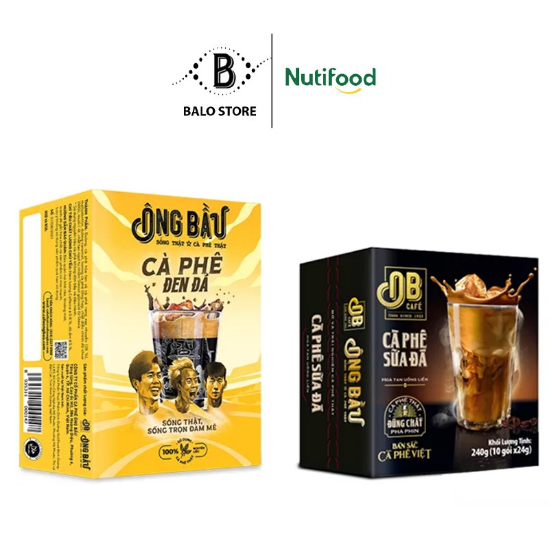 COMBO 2: Hộp cà phê sữa đá Ông Bầu 240g và Hộp cà phê đen đá Ông Bầu 140g CB2.OBSĐĐĐLAF- Thương hiệu NUTIFOOD – BALO STORE