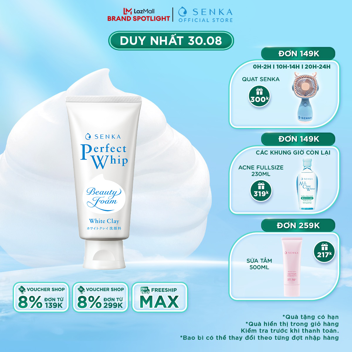 Sữa rửa mặt tạo bọt đất sét trắng tẩy tế bào chết, dưỡng sáng, giảm thâm SENKA PERFECT WHITE CLAY 120G