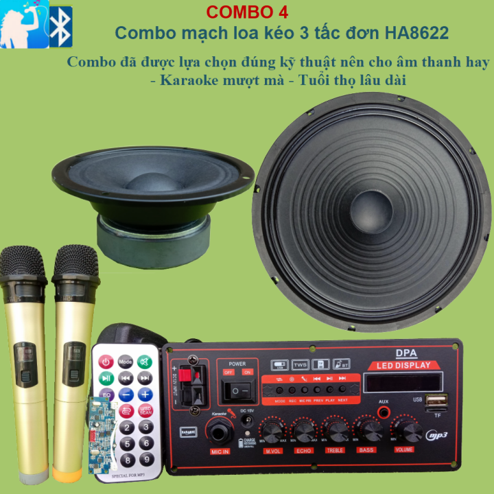 [HCM]Combo mạch loa kéo 3 tấc đơn HA8622 - Combo 4 Micro đôi VHF