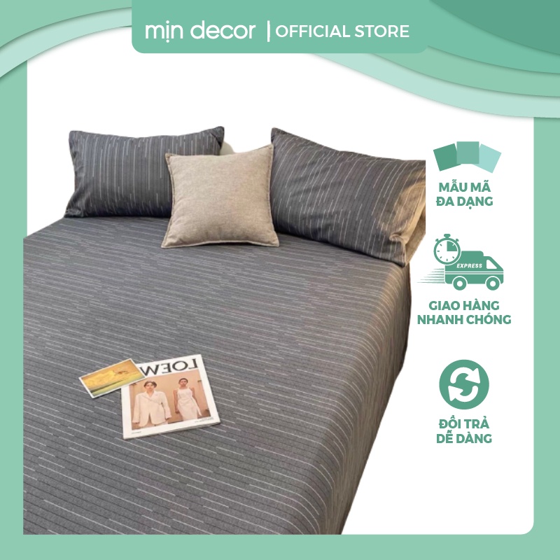 Bộ ga giường kèm 2 vỏ gối cotton 100% Mịn Decor thoáng mát mềm mại
