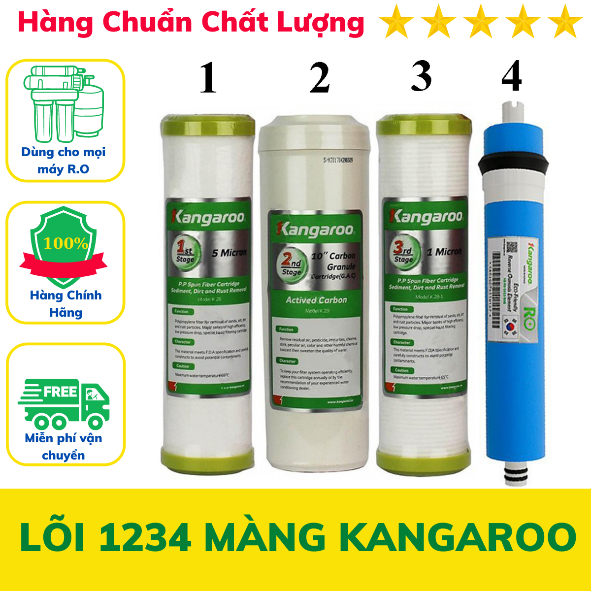 Lõi lọc nước số 1234 Kangaroo màng lọc RO KANGAROO lắp cho máy lọc nước Kangaroo Hàn Quốc cam kết hàng chính hãng
