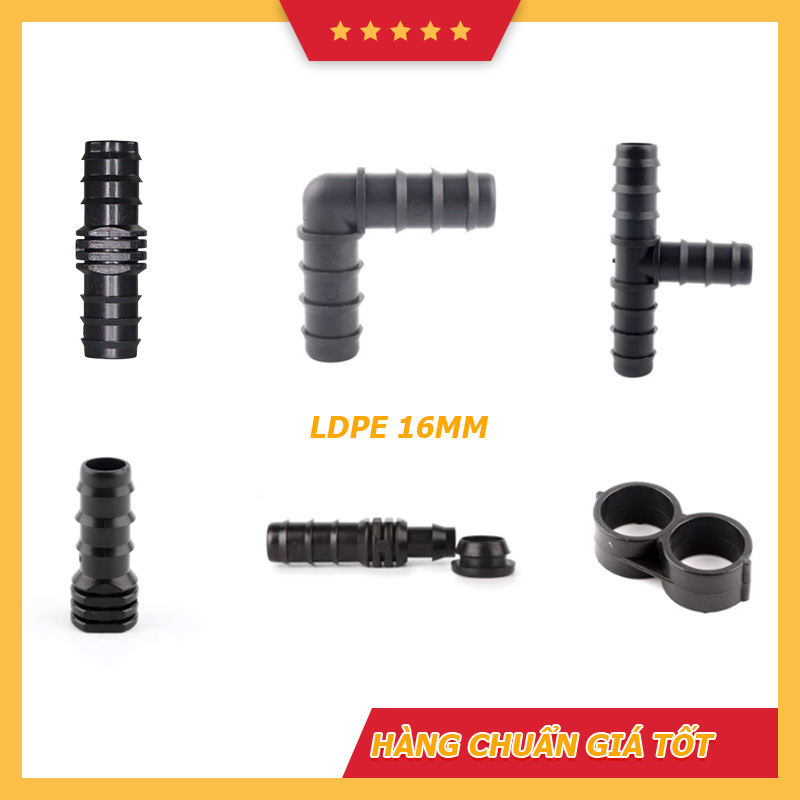 Tổng hợp phụ kiện ống LDPE 16mm co nối khớp nối bịt cuối