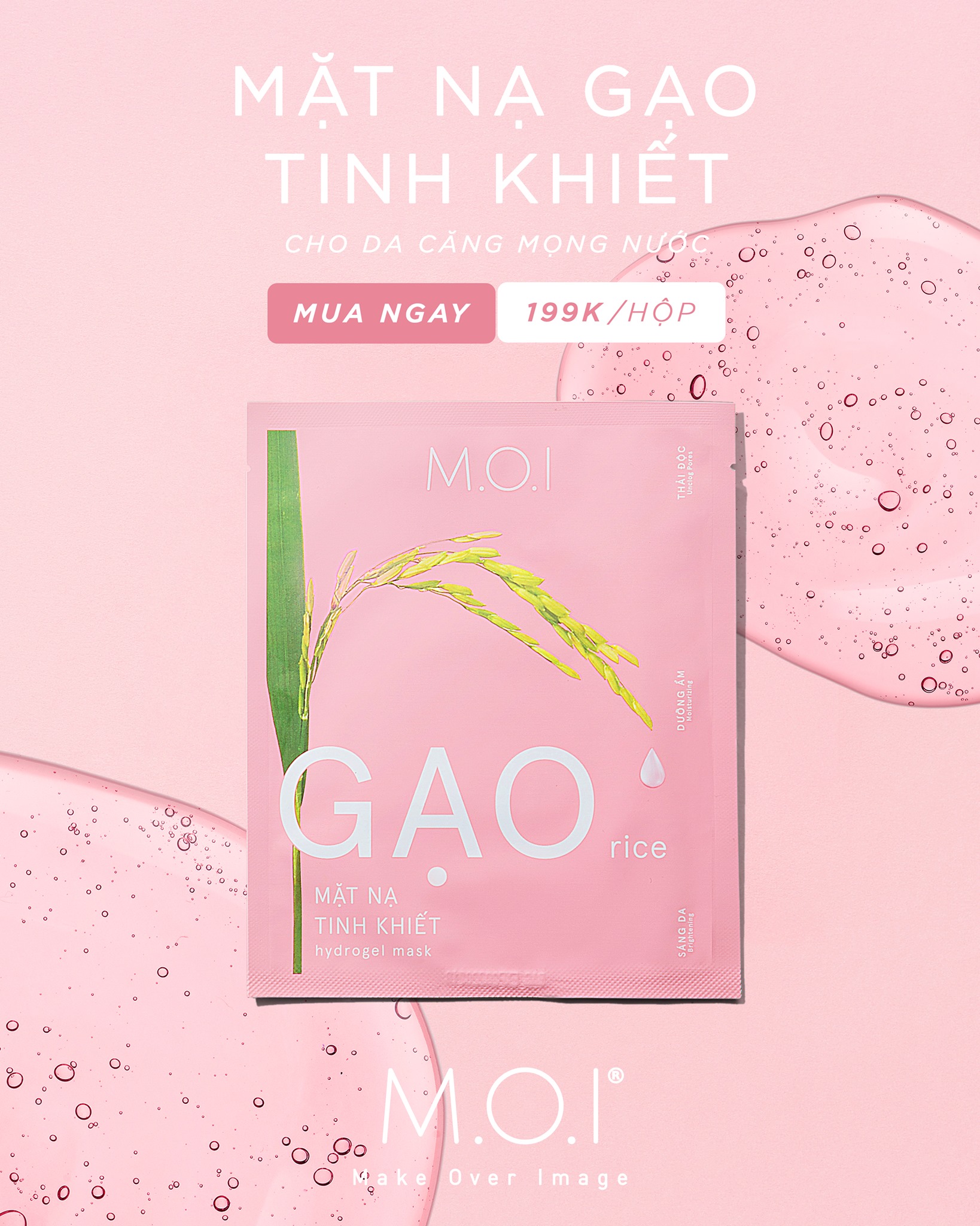 [HCM]3 miếng Mặt nạ gạo tinh khiết M.O.I Mặt nạ thạch dưỡng ẩm sáng da thải độc chính hãng Xuất Xứ Hàn Quốc, Date 07/2022