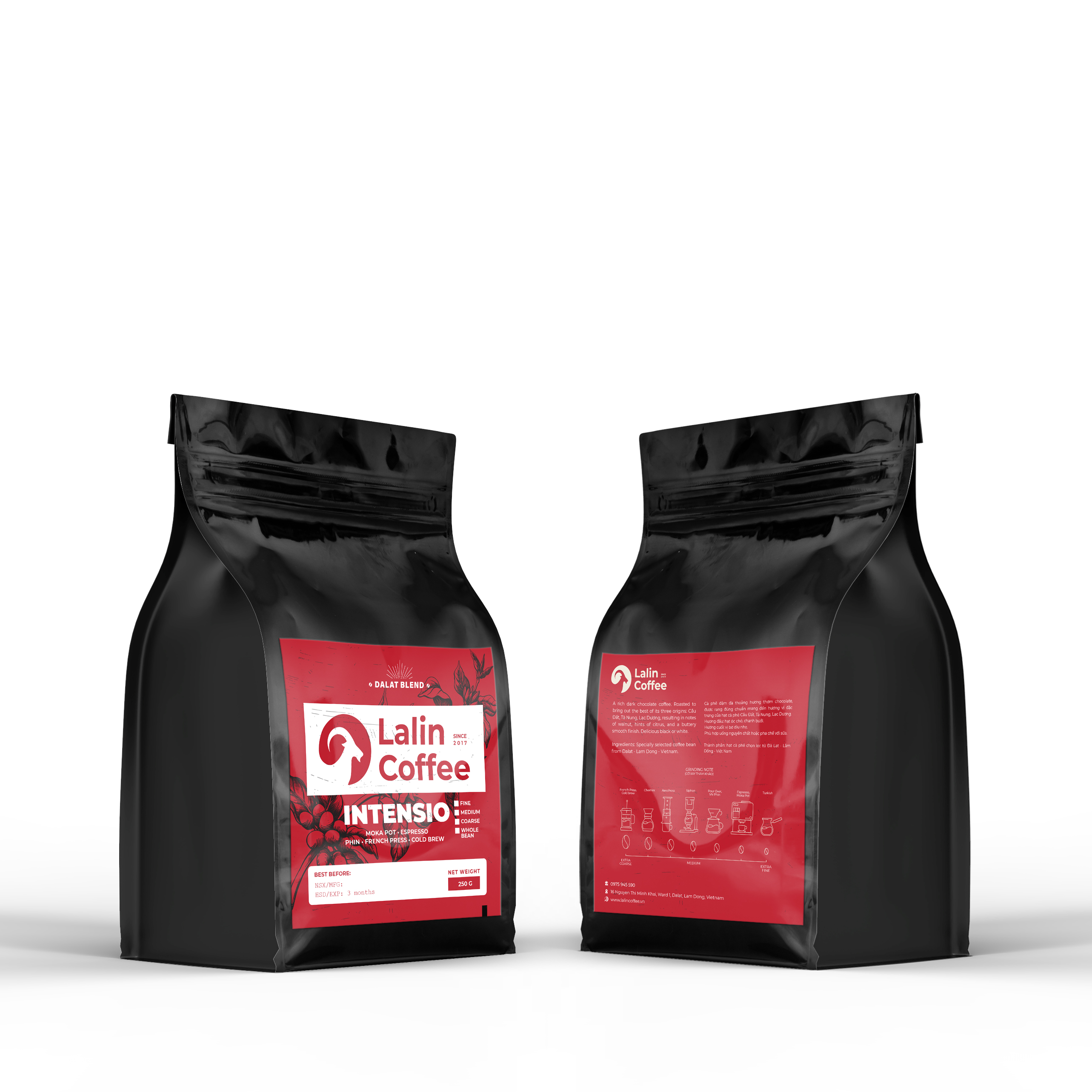 Cà phê Intensio nguyên hạt - Cà phê Arabica và Robusta kết hợp - Cà phê mộc nguyên chất - Cà phê Đà Lạt - Lalin Coffee 250g