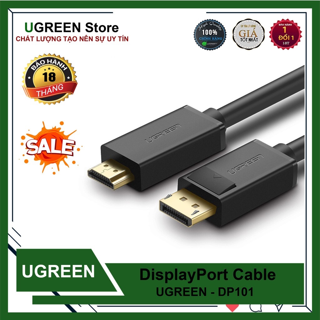 Dây Cáp Displayport to HDMI Full HD Ugreen DP101 Chính Hãng - CÁP CHỈ TRUYỀN 1 CHIỀU KHÔNG TRUYỀN NGƯỢC LẠI