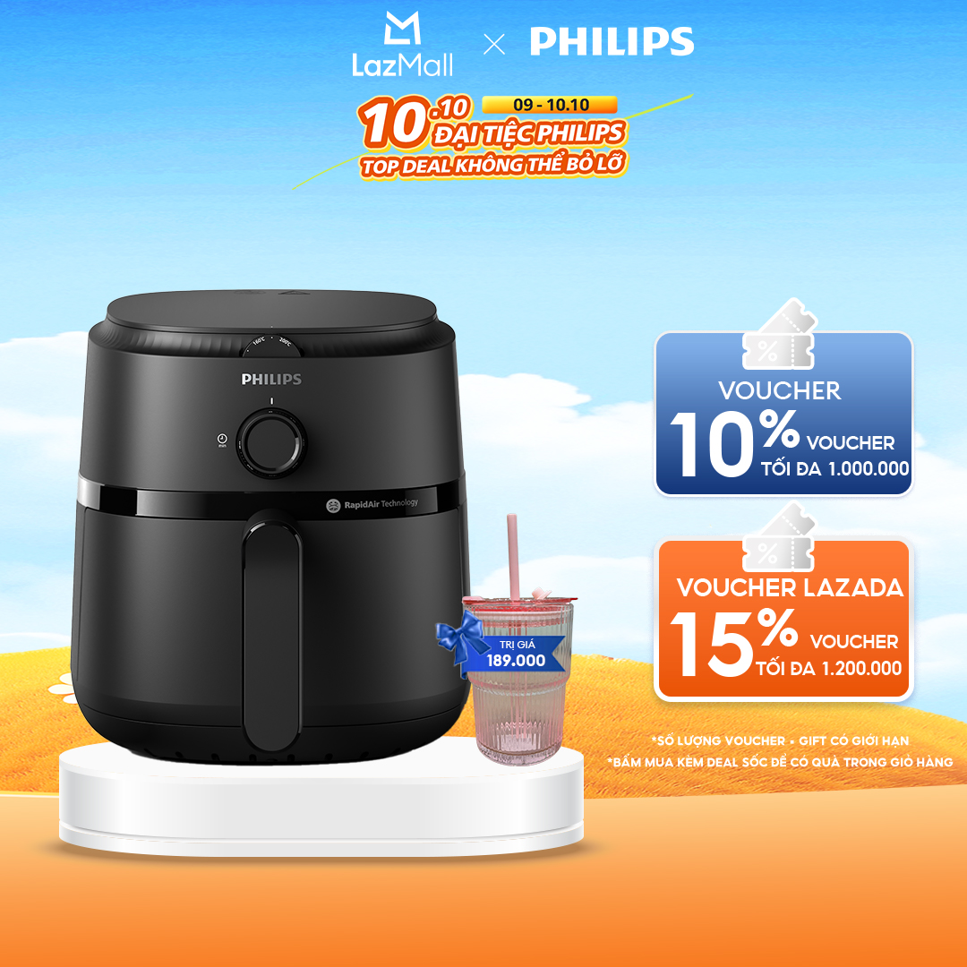 Nồi Chiên Không Dầu Philips NA120/00  12 trong 1 |4.2L |RapidAir Chín đều không lật trở - BH 2 năm - Hàng Phân Phối Chính Hãng