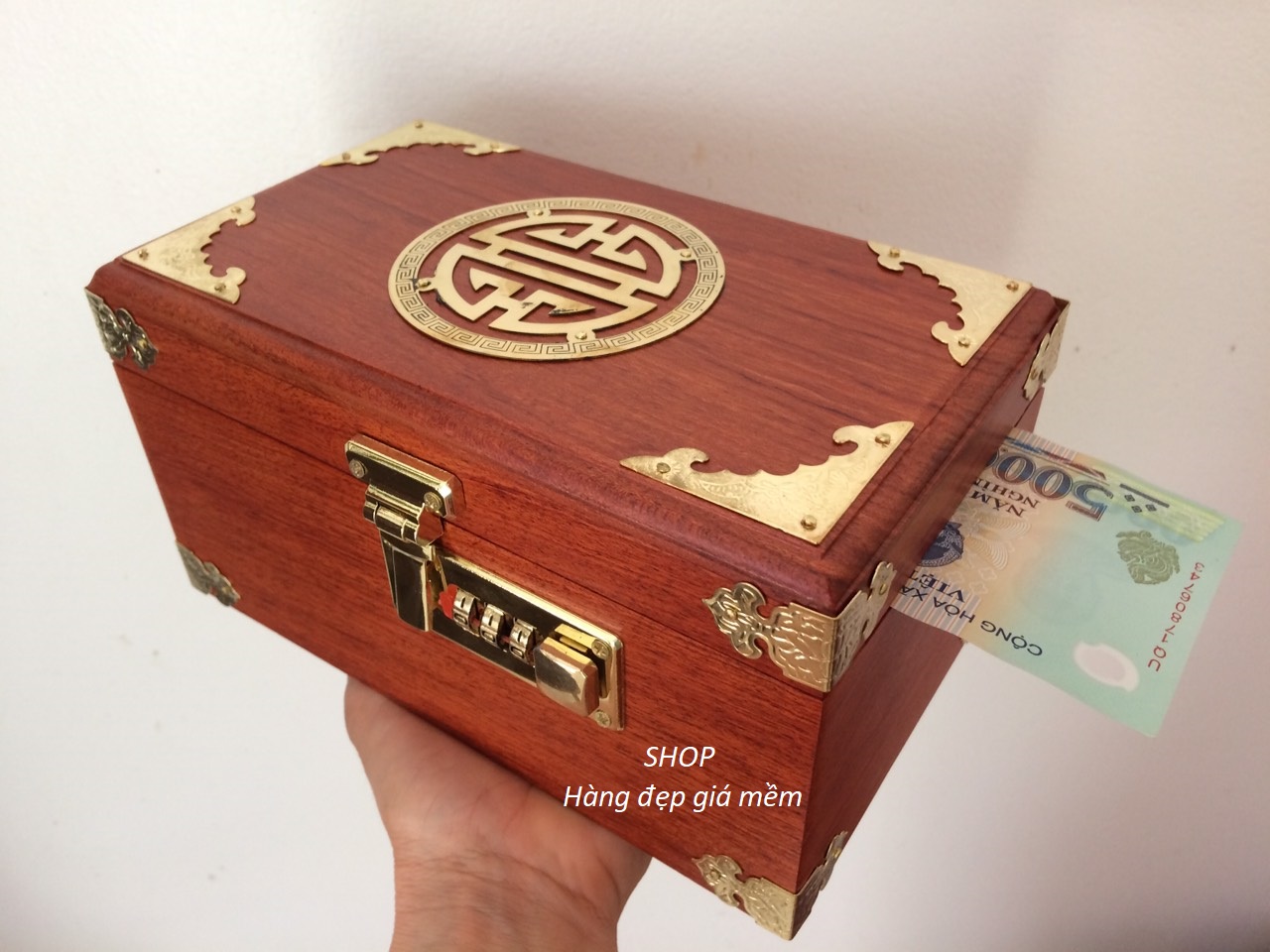 [HCM]Hộp đựng tiết kiệm gỗ Hương có khóa số - An toàn tiện lợi