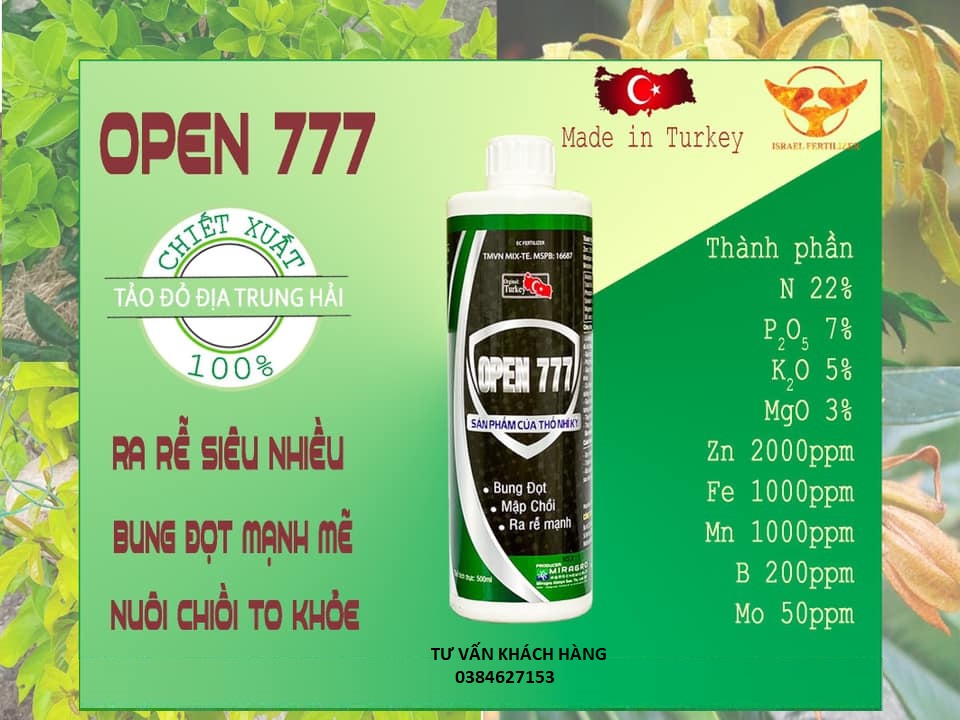 PHÂN BÓN LÁ HỮU CƠ SINH HỌC OPEN 777 500ML - SIÊU DƯỠNG CHẤT TỪ THỔ NHĨ KỲ - KÉO ĐỌT THẦN TỐC - MẬP ĐỌT - DÀY LÁ