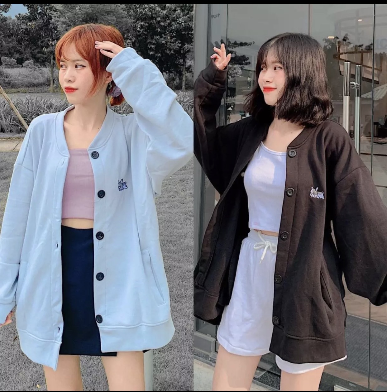 [FREESHIP] Áo khoác cardigan nữ form rộng hàn quốc thun nỉ thêu chó 4TEEN