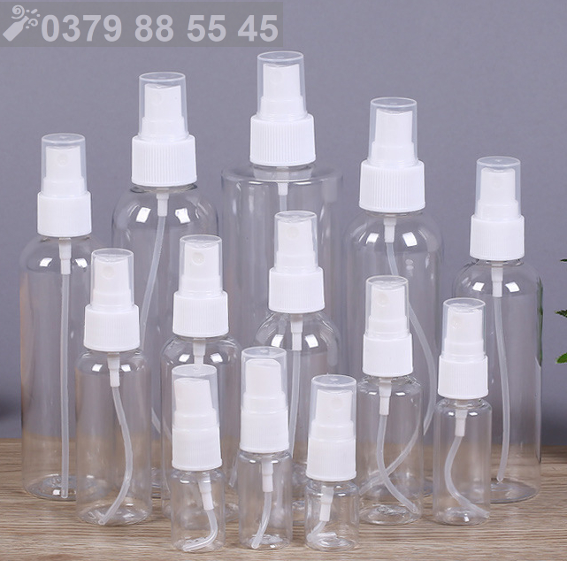 50 - 100 chai nhựa trong xịt phun sương 5ml / 10ml / 20ml / 30ml / 50ml / 100ml - Lọ đựng mỹ phẩm, chai chiết cồn du lịch