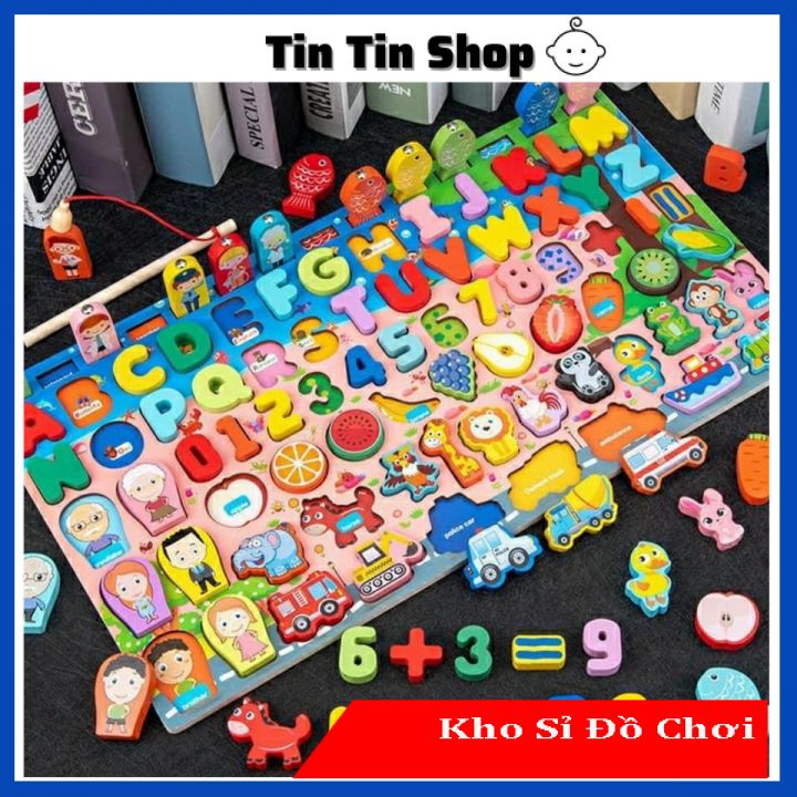 Bộ đồ chơi câu cá, ghép số bằng gỗ cho bé 84 chi tiết - bộ bảng số thông minh bằng gỗ mới 2021 bộ 7in1