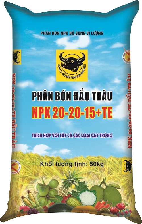 1KG Phân bón NPK Đầu Trâu 20-20-15 + TE (bán lẻ từ bao 50kg) cho hoa kiểng (hồng, mai, bon sai...), rau màu, cây ăn trái