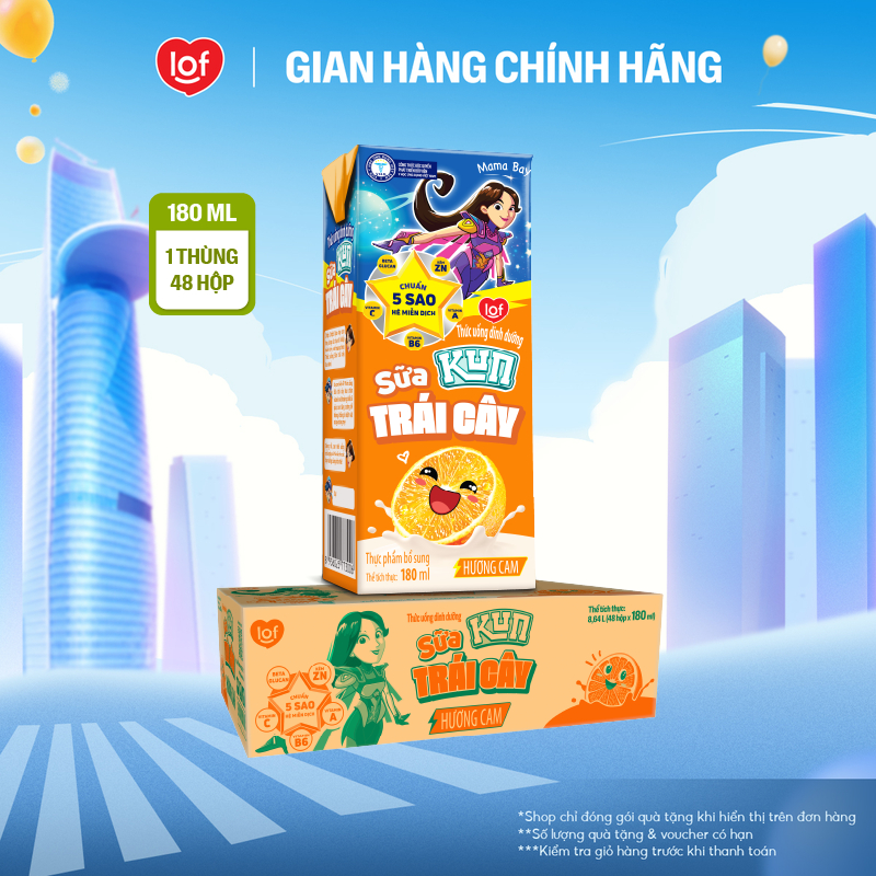 Sữa trái cây KUN vị cam thùng 48 hộp x 180ml
