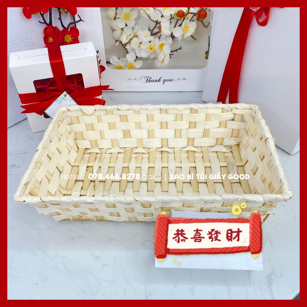 Khay tre gói quà bánh Tết, khay mây tre kích thước 34x24x7