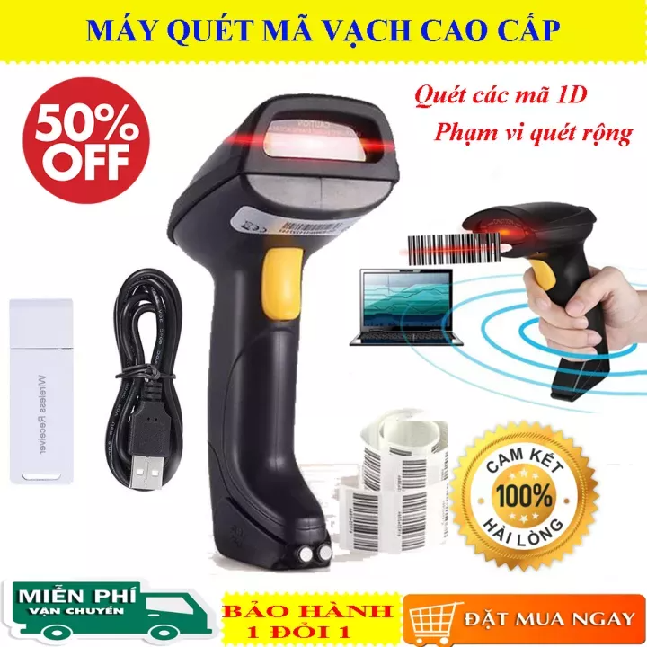 Máy quét mã vạch, máy bắn mã vạch không dây, , Máy quét mã vạch không dây cao cấp, Máy Scan cực nhanh, chính xác, nhỏ gọn, công nghệ laser tiên tiến, sử dụng ổn định - BH 12 tháng