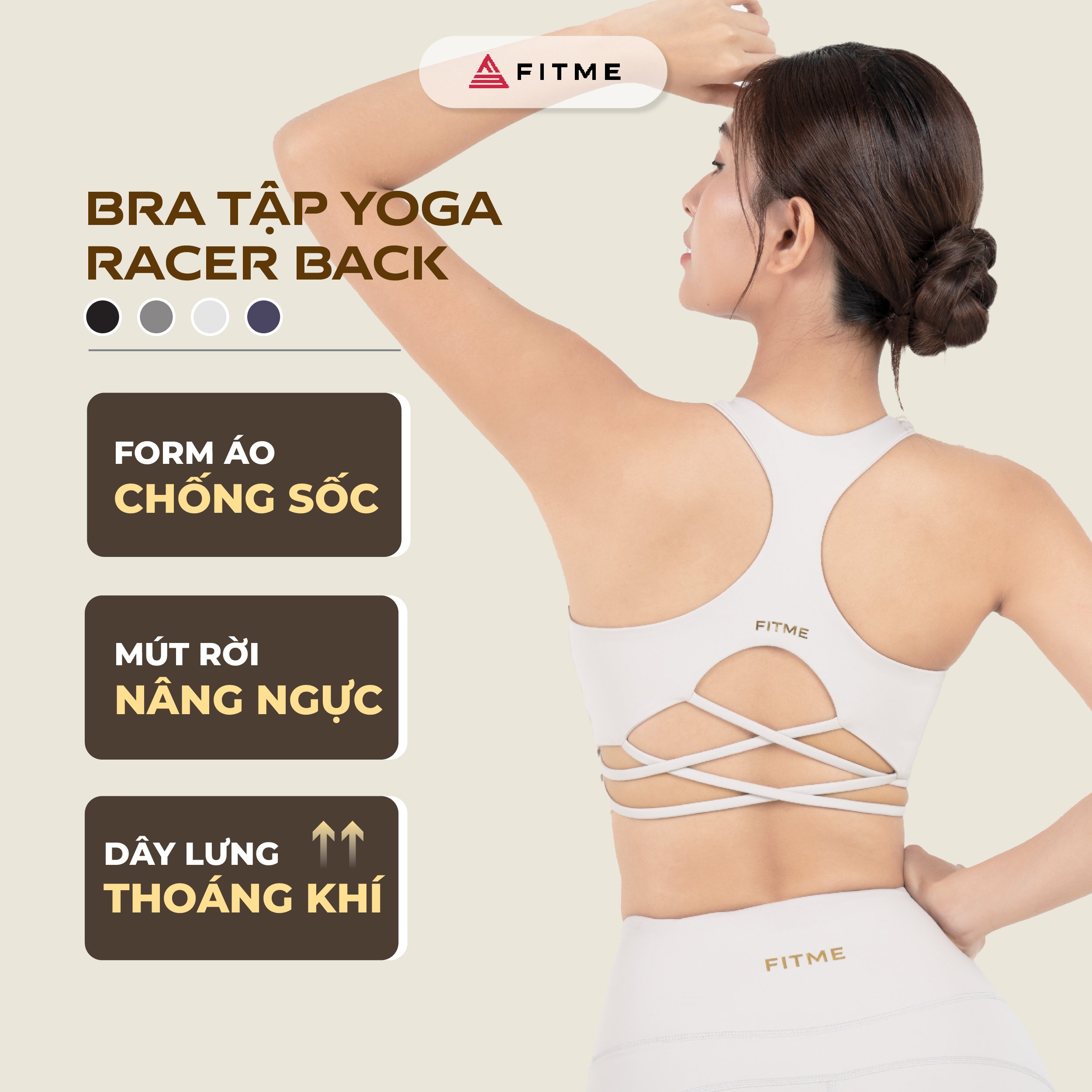 Áo bra tập gym yoga nữ Fitme Flow dây đan chéo hỗ trợ luyện tập chống xệ Racer Back - BRRB
