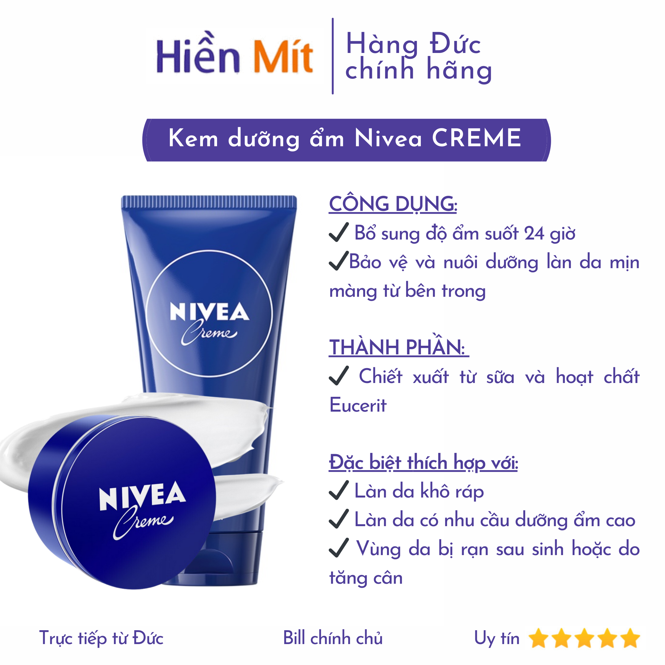  NIVEA nội địa Đức - Kem Dưỡng Ẩm Da Sáng Mịn có sẵn hộp thiếc và nhựa tuýp Creme SOFT Care xanh chính hãng thể cream 