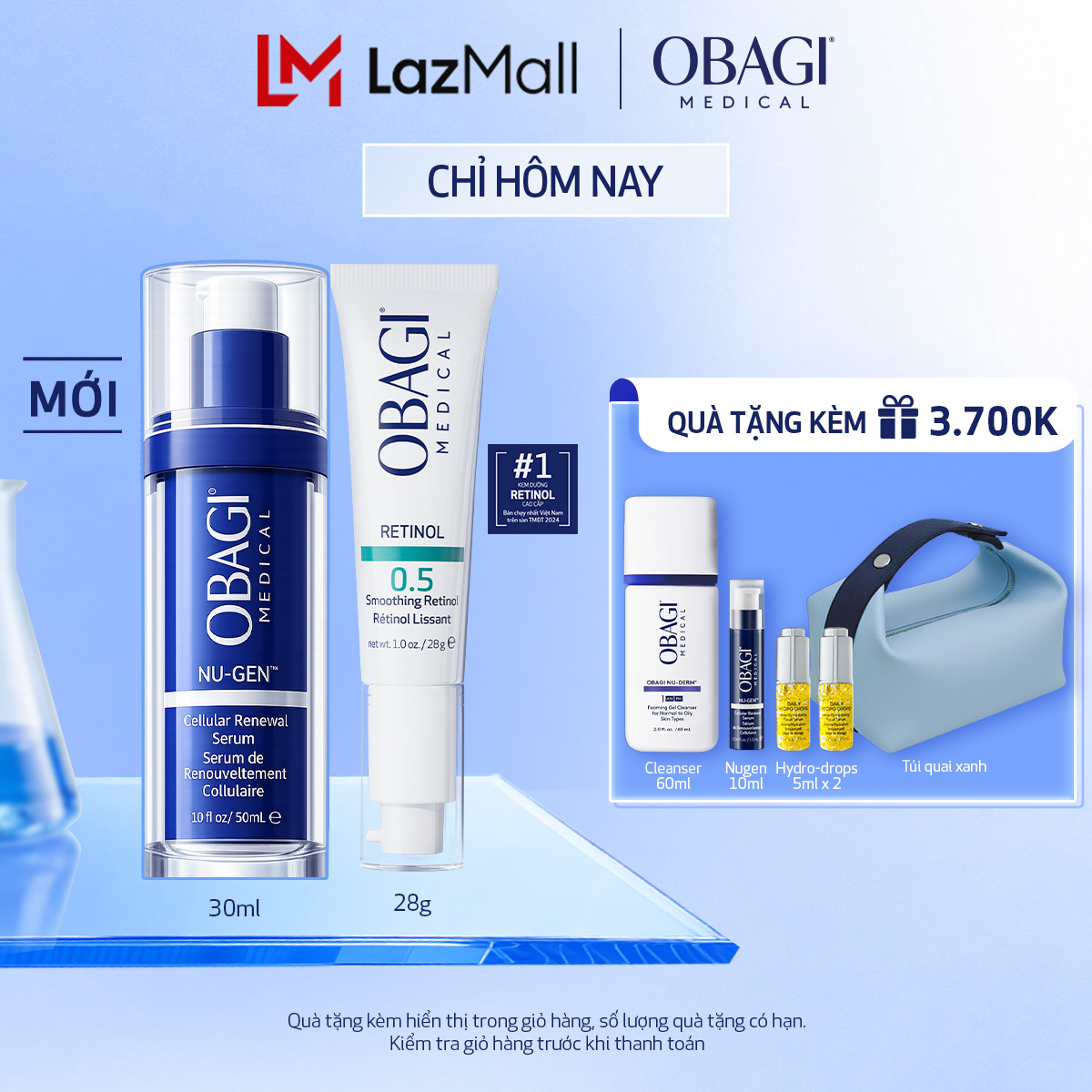 Combo Serum Trẻ Hóa Da Cấp Độ Tế Bào Obagi NU-GEN™ Cellular Renewal 30ml  Kem dưỡng ẩm, làm giảm nếp nhăn Obagi Medical Retinol 0.5