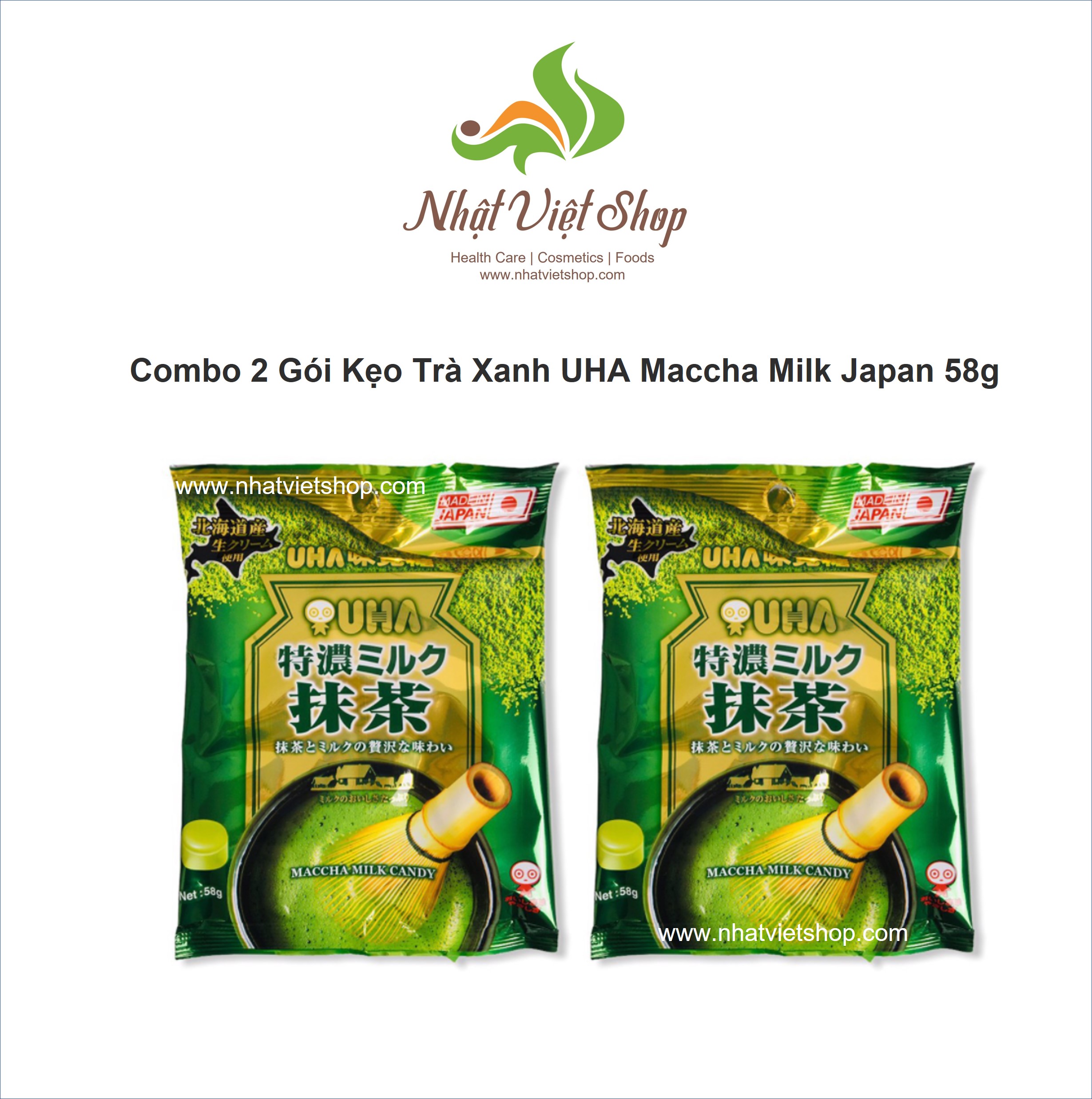 Combo 2 bịch Kẹo trà xanh UHA Maccha Milk Candy