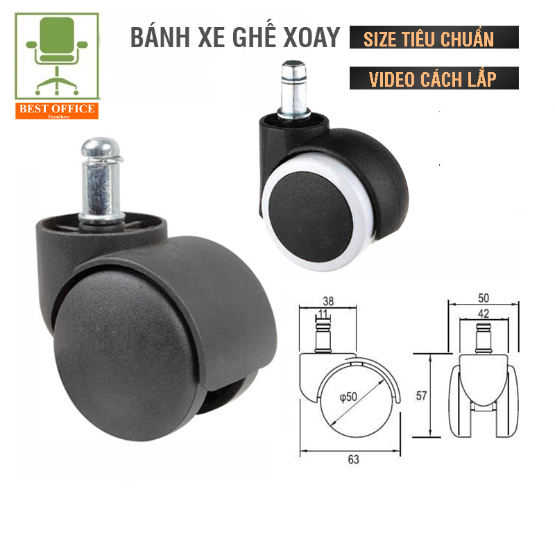 Bánh xe ghế xoay size phổ thông dễ dàng lắp ráp, phụ kiện ghế xoay cho ghế game, ghế văn phòng