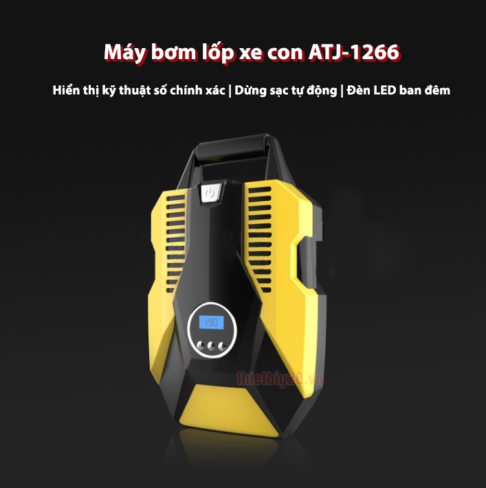 Máy bơm hơi Mini ATJ-1266 - Đồng hồ điện tử, tự ngắt và cài đặt cân hơi (Dùng điện 12V)
