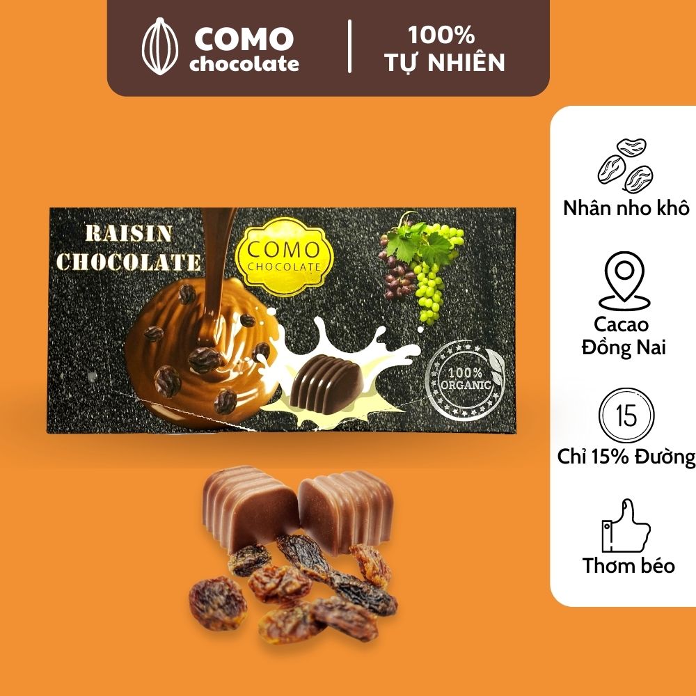 Hộp Socola nhân nho khô 100g. Đồ ăn vặt giảm cân. Como Chocolate