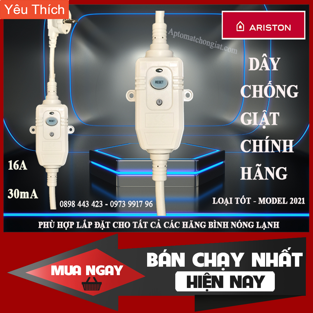 [HÀNG CHÍNH HÃNG]  Dây chống giật bình nóng lạnh  ARISTON 16A - MẪU 2021 TEST GIẬT TRÊN CƠ THỂ TRỰC TIẾP - Hàng Tốt - Bảo Hành Chính Hãng 12 tháng - Sản phẩm được Khách Hàng tin dùng 5 năm liền!