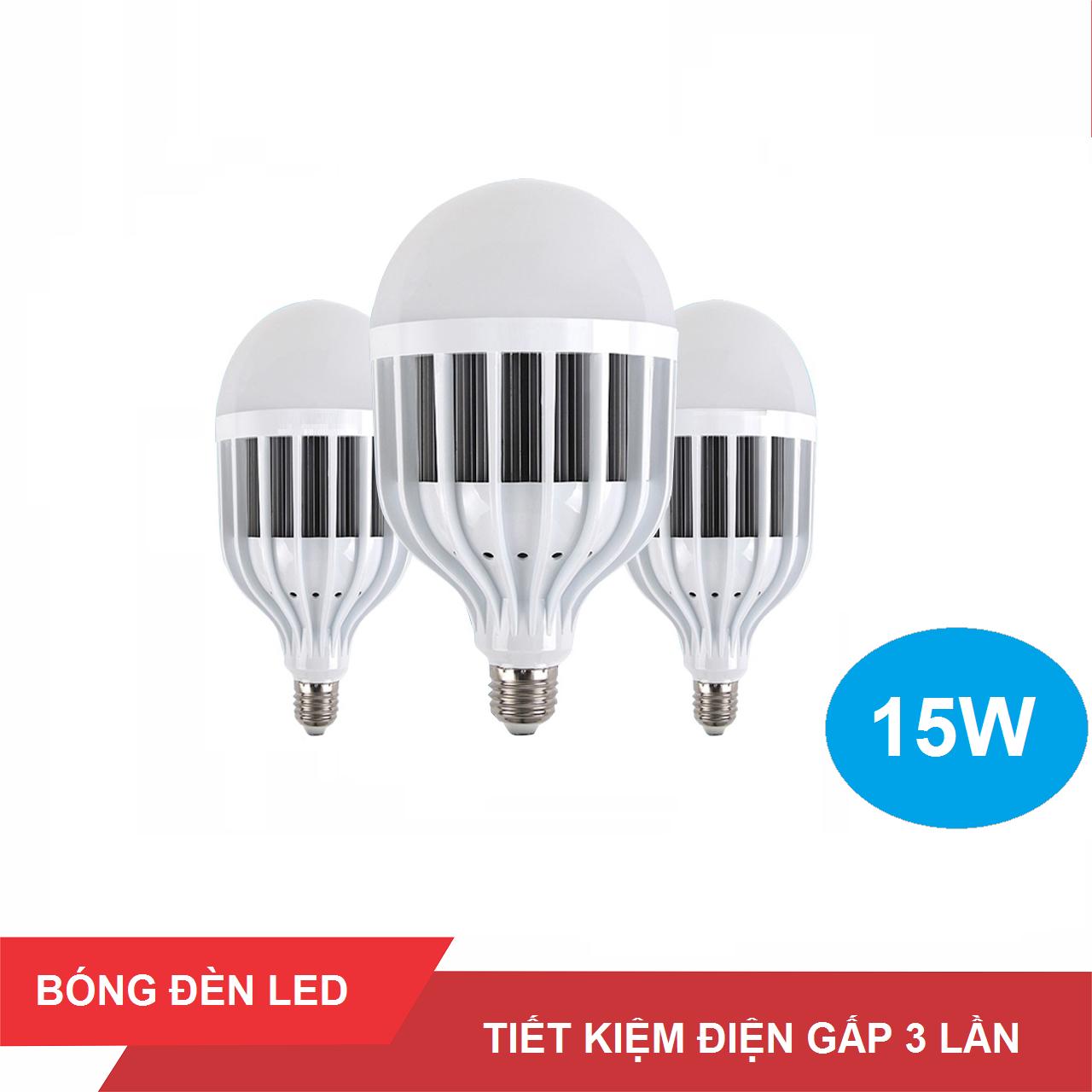 Bộ 3 bóng đèn led bulb 15w có tản nhiệt ánh sáng trắng 6500k