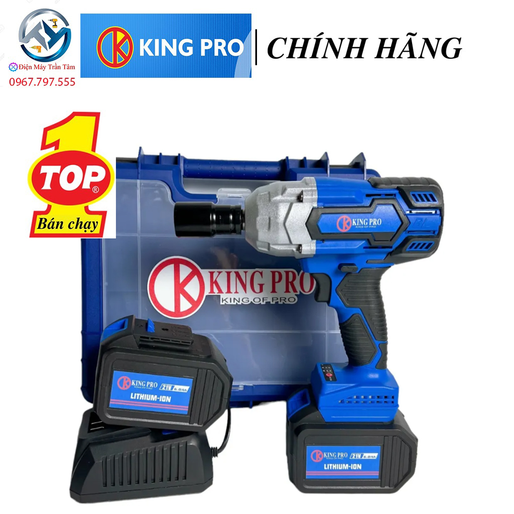 Máy siết bulong dùng pin 21v kingpro, lực siết 880nm 2 pin 15 cell