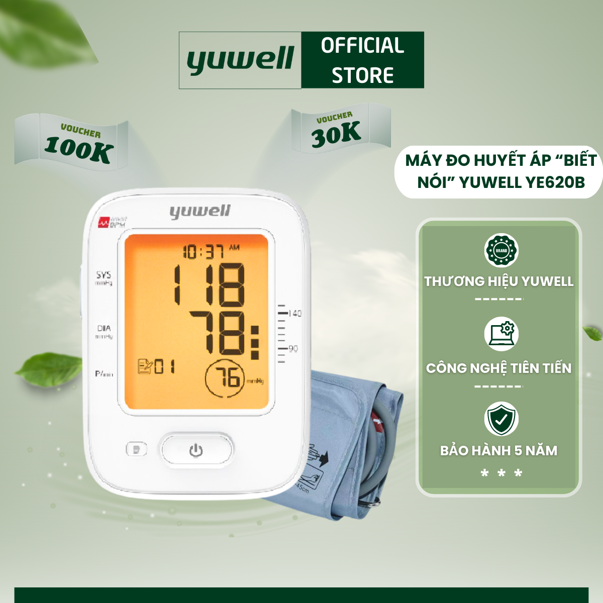 [[CÓ GIỌNG NÓI TIẾNG VIỆT]] Máy đo huyết áp điện tử bắp tay YUWELL 620B