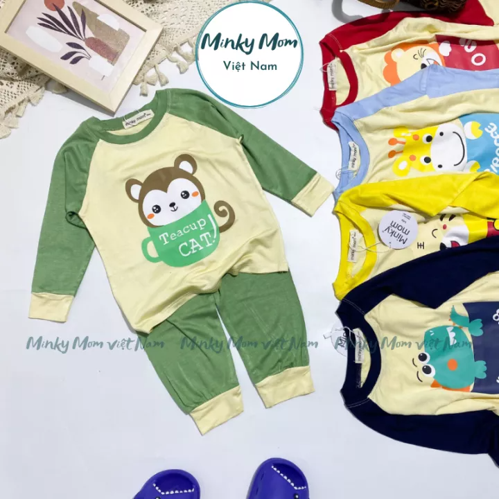 Bộ Quần Áo Trẻ Em Dài Tay Minky Mom Vải Thun Lạnh Mềm Mịn Cho Bé 0-8 Tuổi Thiết Kế In Hình Con Vật Vui Nhộn TD-IN64