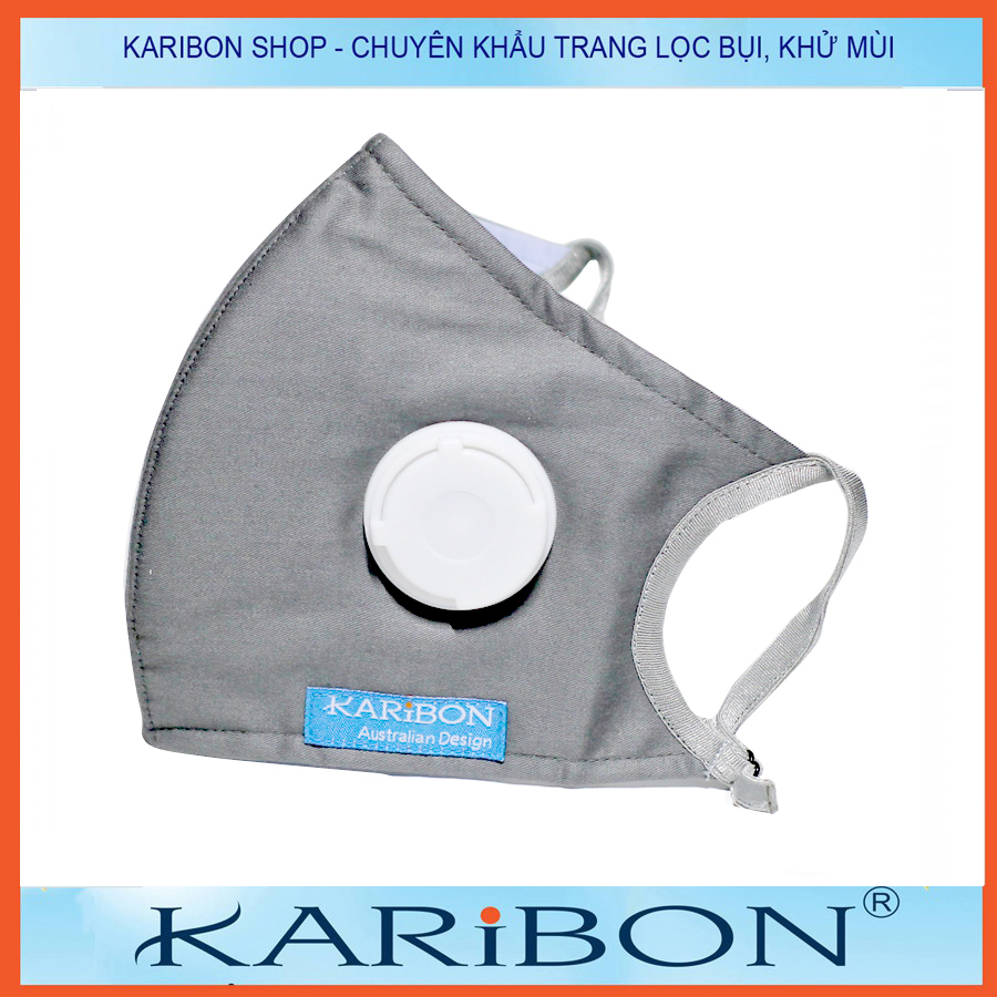 Khẩu trang Karibon MaxAir lọc bụi mịn 8 lớp có van thở có than hoạt tính, khả năng lọc bụi lên tới 99%, có van thở 1 chiều