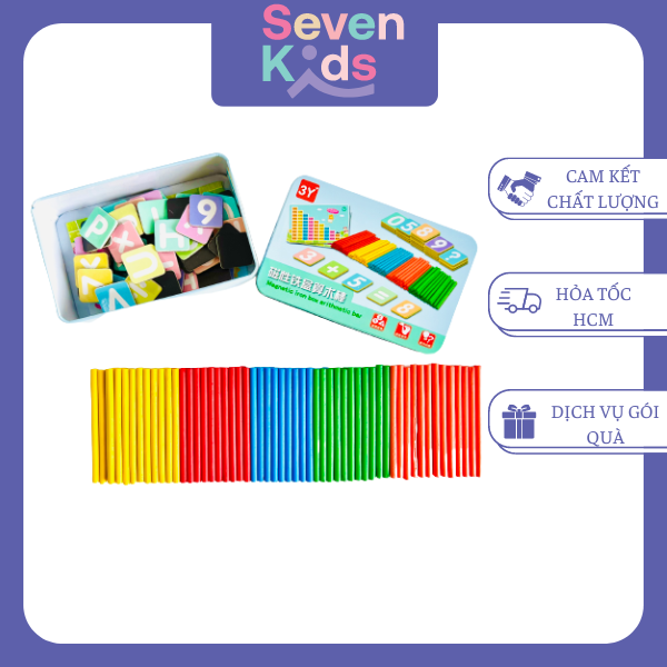 Bộ que tính toán học tập bằng gỗ SEVENKIDS bộ que tính kèm các số nam châm, giúp bé tính toán thông minh, chuẩn bị vào lớp 1