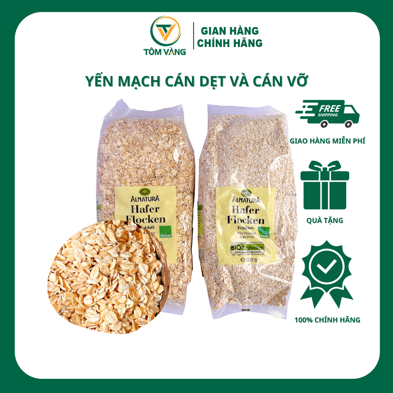 Yến mạch giảm cân Hafer Flocken - Túi 500g - Tôm Vàng