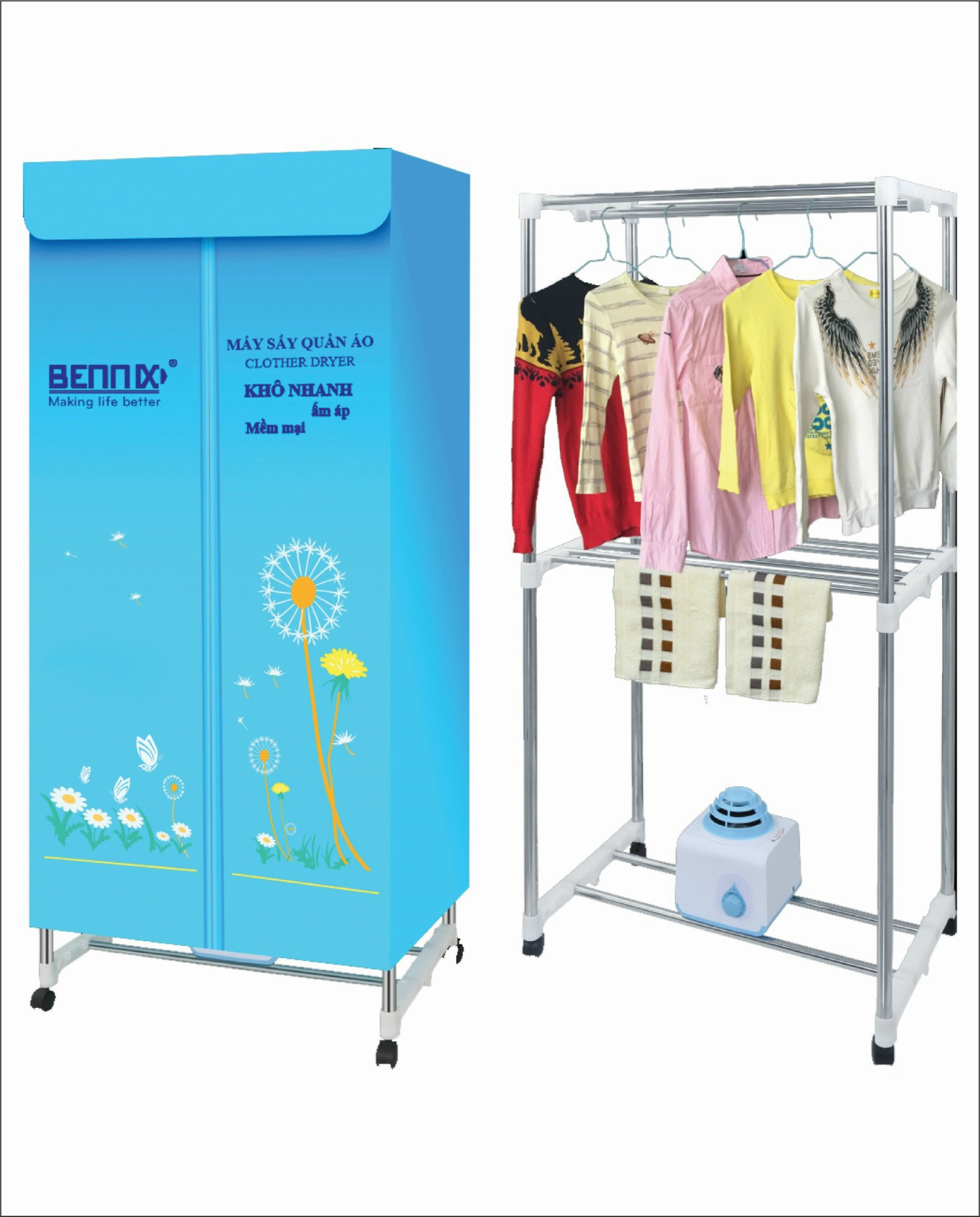 Tủ sấy quần áo đa năng Bennix, BN-0186 cỡ nhỏ/BN-115TA cỡ to, máy sấy quần áo dạng tủ, tiết kiệm điện, hàng chính hãng