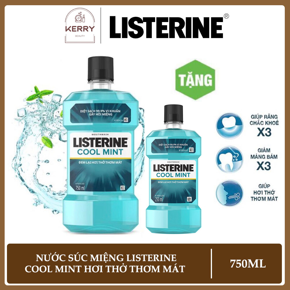 Nước súc miệng Listerine Coolmint 750ml tặng nước súc miệng Listerine Coolmint 250ml