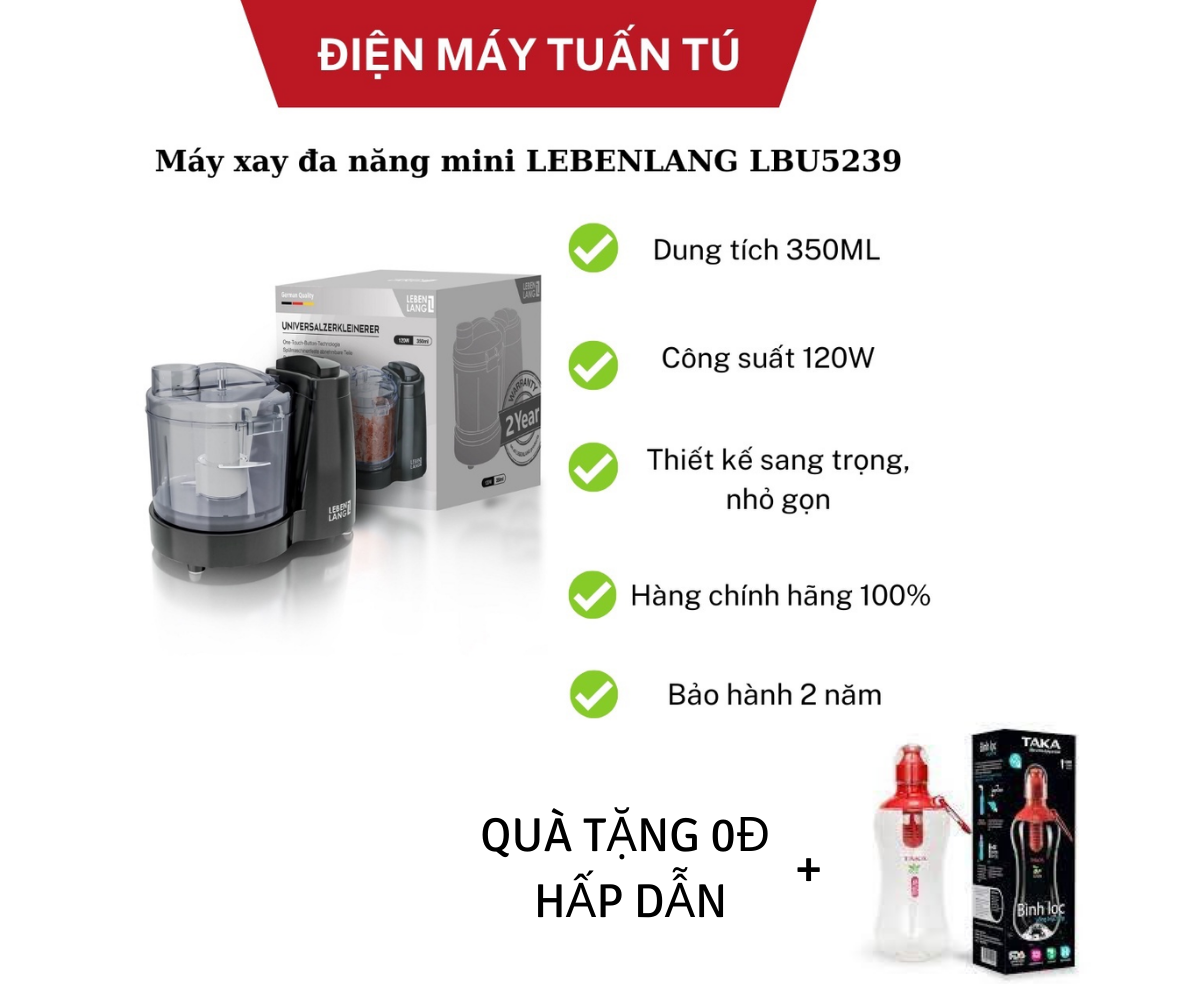 Máy xay thịt mini lebenlang xay thịt, tỏi, hành, ớt, gia vị, cối 350ml, công suất 120w