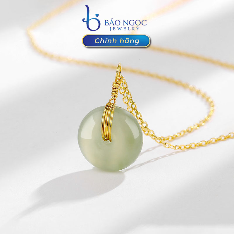 Dây Chuyền Bạc Nữ S925 Mặt Ngọc Hetian, Vòng Cổ Bạc Xi Vàng 14K Thiết Kế Đơn Giản - DB2613 - Bảo Ngọc Jewelry