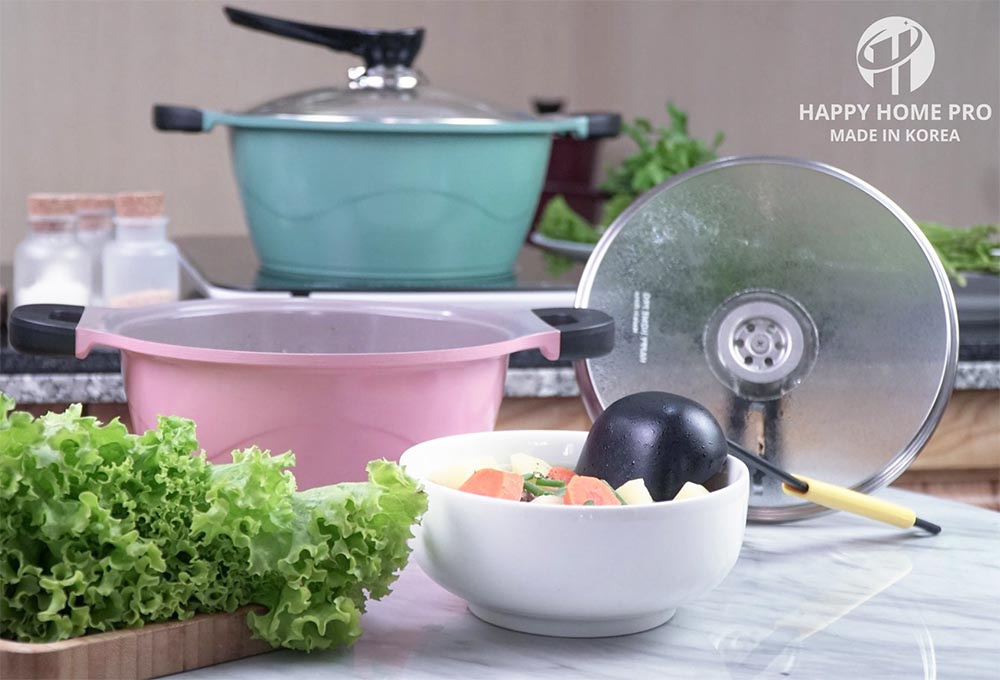 Nồi nhôm tráng sứ Yoori Happy Home Pro size 20cm đáy từ - Made in Korea