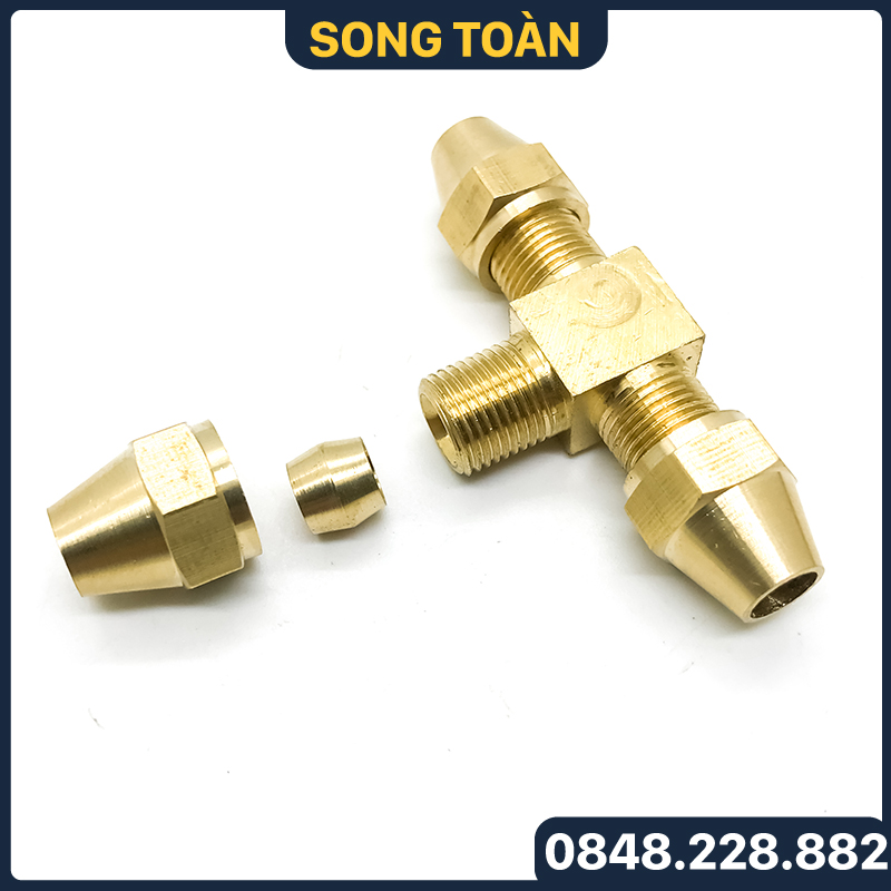 Nối tê hạt bắp, bộ tê ba đầu hạt bắp côn lõm hạt bắp npt nối ống đồng, ống pu phi 6 8 10 12mm