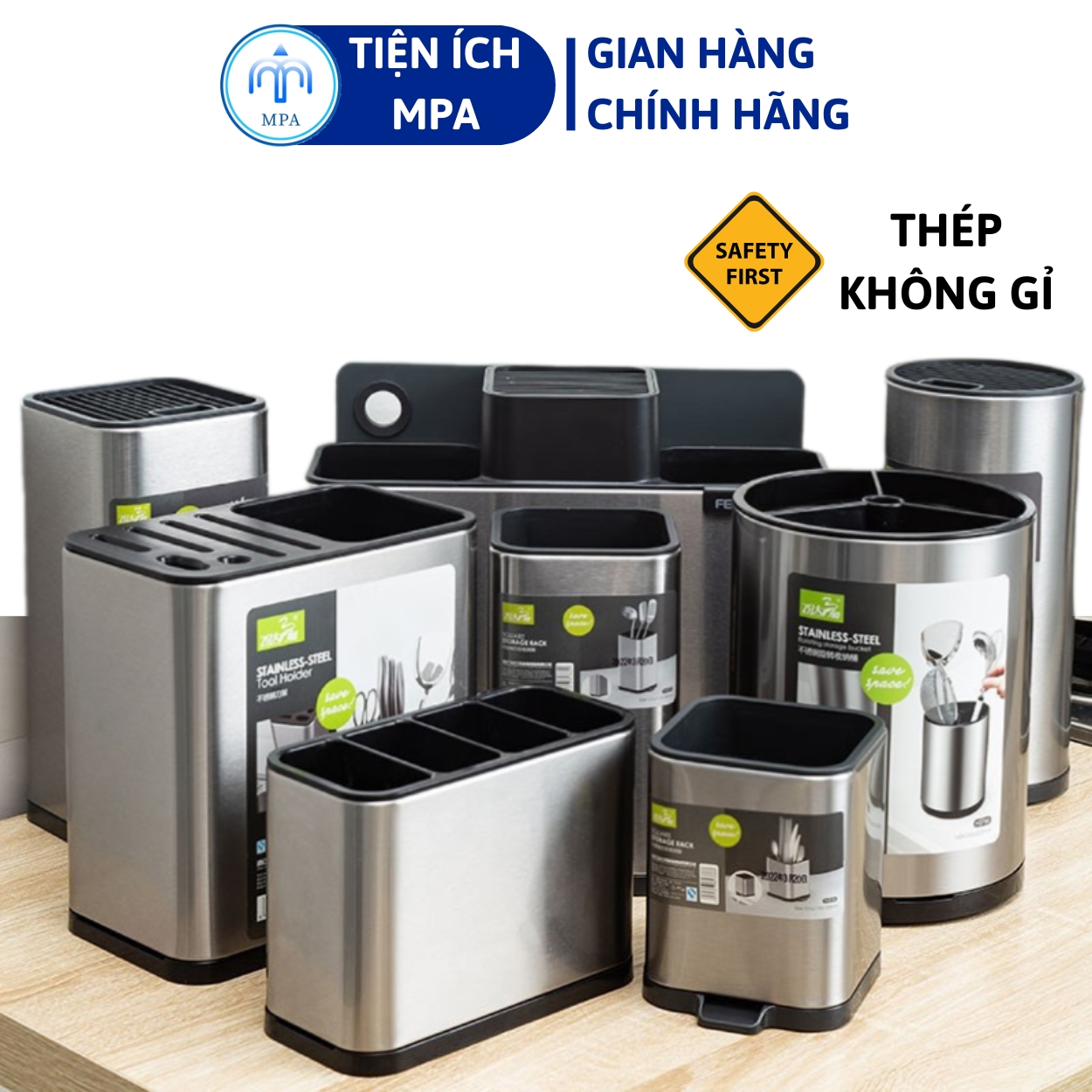 Cắm Dao Kéo Inox 304 Cao Cấp, Ống Cắm Dao Inox Không Gỉ, Hộp Cắm Dao Kéo Nhà Bếp Tiện Lợi MPA