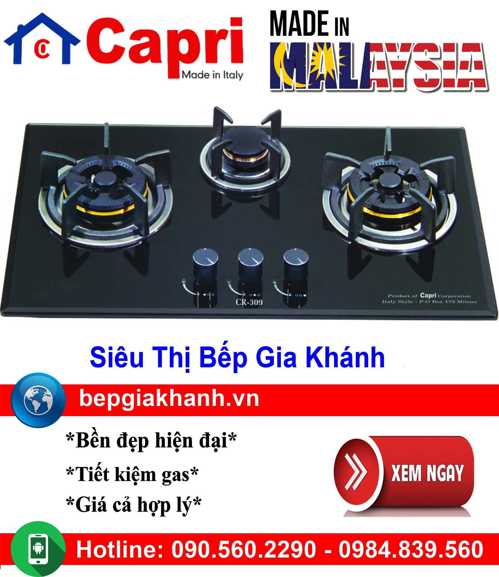 [HCM]Bếp gas âm Capri CR 309KT BLACK nhập khẩu Malaysia, bếp gas, bếp gas đôi, bếp gas đơn, bếp gas âm, bếp ga, bếp ga đôi, bếp ga đơn, bếp ga âm, bep ga, bep gas